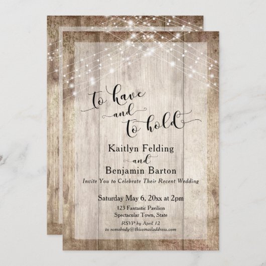 Invitation Bois rustique et lumières pour la réception "À avo (Devant / Derrière)