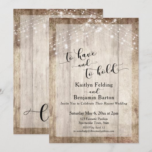 Invitation Bois rustique et lumières Réception de mariage "À  (Devant / Derrière)