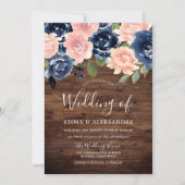 Invitation Bois rustique et Mariage floral de marine (Devant)