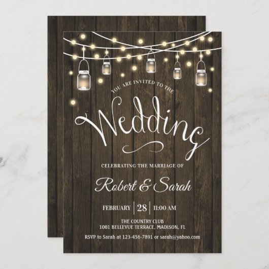 Invitation Bois rustique et Mariage lumineux (Devant / Derrière)