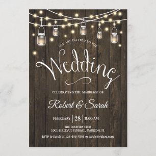 Invitation Bois rustique et Mariage lumineux