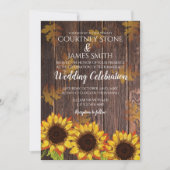 Invitation Bois rustique et tournesol | MARIAGE DE AUTOMNE (Devant)