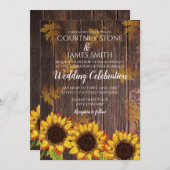 Invitation Bois rustique et tournesol | MARIAGE DE AUTOMNE (Devant / Derrière)