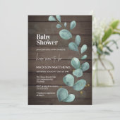 Invitation Bois rustique Eucalyptus Baby shower vert Invita (Debout devant)