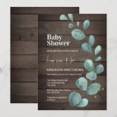 Invitation Bois rustique Eucalyptus Baby shower vert Invita (Devant / Derrière)