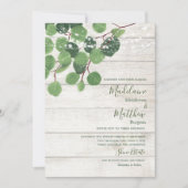 Invitation Bois Rustique Eucalyptus Feuille Simple Mariage (Devant)