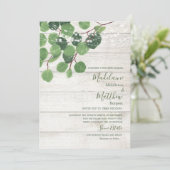 Invitation Bois Rustique Eucalyptus Feuille Simple Mariage (Debout devant)