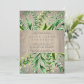 Invitation Bois rustique Fête des mariées verte moderne (Debout devant)
