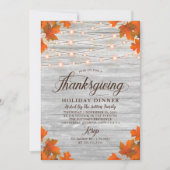 Invitation Bois rustique Feuille lumières à cordes Thanksgivi (Devant)