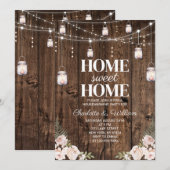 Invitation Bois Rustique Fleurs Blush Maison Douce Maison (Devant / Derrière)