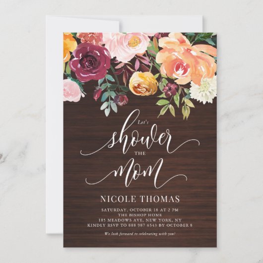 Invitation Bois rustique Fleurs d'automne Baby shower d'autom (Devant)