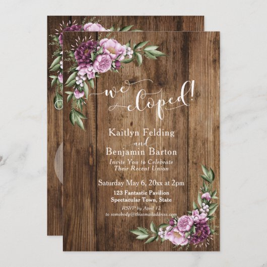 Invitation Bois Rustique & Fleurs Réception uniquement pour p (Devant / Derrière)