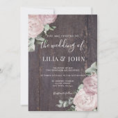 Invitation Bois rustique Floral Blush Dusty Mariage Rose (Devant)