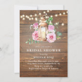 Invitation Bois rustique Floral Chaîne Lumières Fête des mari (Devant)