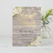 Invitation Bois rustique Floral Chaîne Lumières Fête des mari (Debout devant)