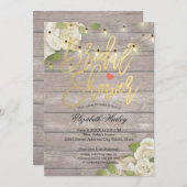 Invitation Bois rustique Floral Chaîne Lumières Fête des mari (Devant / Derrière)