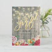 Invitation Bois rustique Floral Chic String Baby shower (Debout devant)