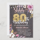 Invitation Bois rustique Floral Coton 80e anniversaire Invita (Devant)