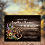Invitation Bois rustique Floral Ouest 21e anniversaire<br><div class="desc">Invitation vos amis et les proches avec cette roulette fleurie rustique roue de 21e anniversaire invitation qui présente un modèle charmante roue de wagon, orné de fleurs colorées, ensemble contre un riche et texturé arrière - plan de grains de bois. Le design rustique des roues de chariot ajoute une touche...</div>