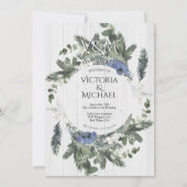 Invitation Bois rustique Floral & Pine Mariage d'hiver (Devant)