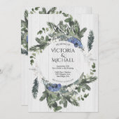 Invitation Bois rustique Floral & Pine Mariage d'hiver (Devant / Derrière)