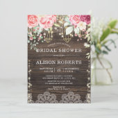 Invitation Bois rustique Floral String lumières Fête des mari (Debout devant)