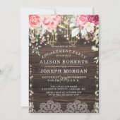 Invitation Bois rustique Floral String lumières Fiançailles (Devant)