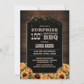 Invitation Bois rustique Floral Surprise 100e anniversaire BB (Devant)
