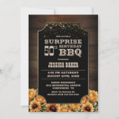 Invitation Bois rustique Floral Surprise 50e anniversaire BBQ (Devant)