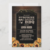 Invitation Bois rustique Floral Surprise 70e anniversaire BBQ (Devant)