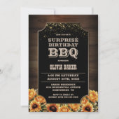 Invitation Bois rustique Floral Surprise Anniversaire BBQ (Devant)