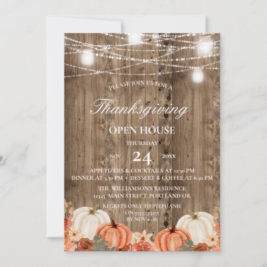 Invitation Bois rustique & Floral Thanksgiving Open House (Devant)