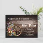 Invitation Bois Rustique Floral Wagon Roue Mariage après la f (Debout devant)