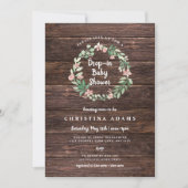 Invitation Bois rustique Flore goutte dans fille baby shower  (Devant)