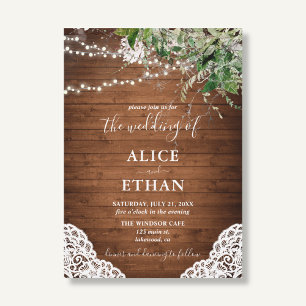 Invitation Bois Rustique Forêt verte Mariage Script