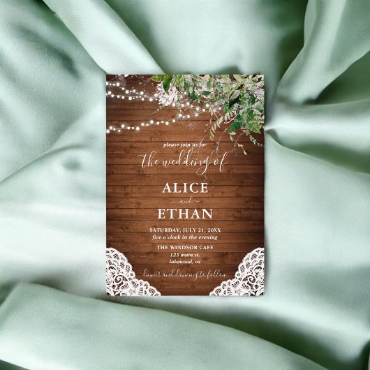 Invitation Bois Rustique Forêt verte Mariage Script