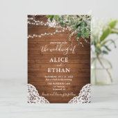 Invitation Bois Rustique Forêt verte Mariage Script (Debout devant)
