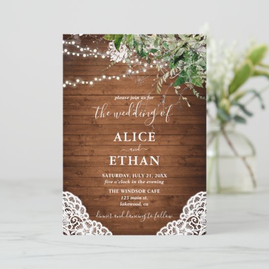 Invitation Bois Rustique Forêt verte Mariage Script (Debout devant)