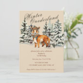 Invitation Bois rustique Fox Hiver Onederland (Debout devant)