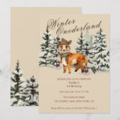 Invitation Bois rustique Fox Hiver Onederland (Devant / Derrière)