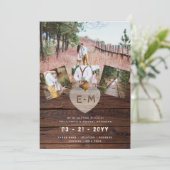 Invitation Bois rustique gravé MARIAGE de la PHOTO Coeur (Debout devant)