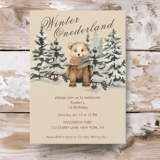 Invitation Bois rustique Hiver Onederland