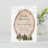 Invitation Bois rustique Hiver Onederland Anniversaire (Debout devant)
