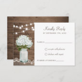 Invitation Bois rustique Hydrangea Mason Jar Dentelle Bébé ha (Devant / Derrière)