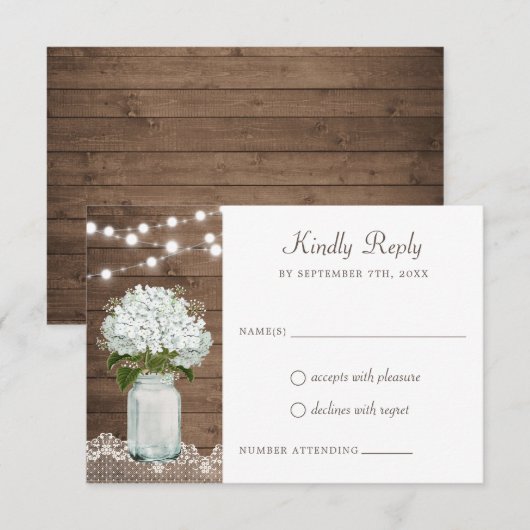 Invitation Bois rustique Hydrangea Mason Jar Dentelle Bébé ha (Devant / Derrière)