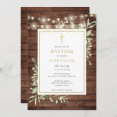 Invitation Bois rustique illumine verdure Baptême Christening (Devant / Derrière)