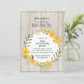 Invitation Bois rustique Jaune Baby shower Floral Brunch (Debout devant)