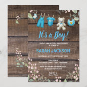 Invitation Bois rustique Lave-linge Floral C’est un Baby show (Devant / Derrière)