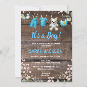 Invitation Bois rustique Lave-linge Floral C’est un Baby show