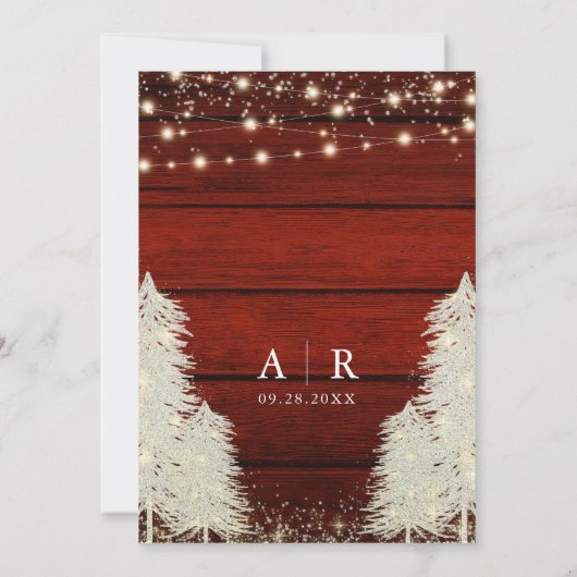 Invitation Bois rustique | Lumières de chaînes | Mariage Arbr (Dos)